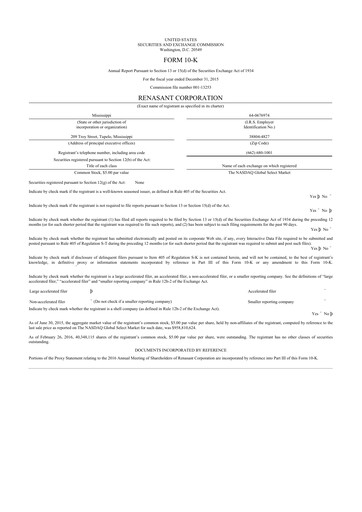 Thumbnail Renasant Corp 10-K Annual Report 2016