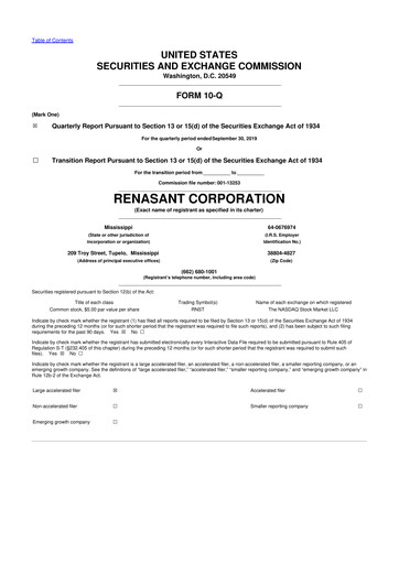 Thumbnail Renasant Corp 10-Q Quarterly Report FY 