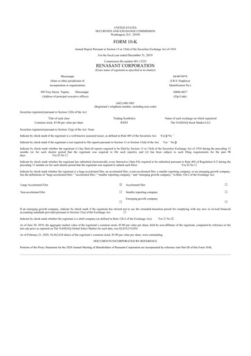 Thumbnail Renasant Corp 10-K Annual Report 2019