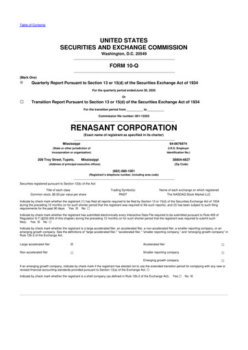 Thumbnail Renasant Corp 10-Q Quarterly Report FY 