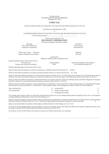 Thumbnail Renasant Corp 10-K Annual Report 2020