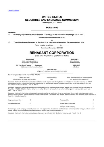 Thumbnail Renasant Corp 10-Q Quarterly Report FY 