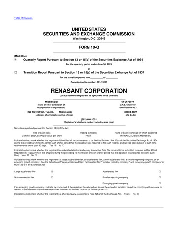 Thumbnail Renasant Corp 10-Q Quarterly Report FY 