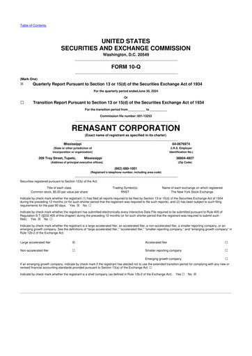Thumbnail Renasant Corp 10-Q Quarterly Report FY 