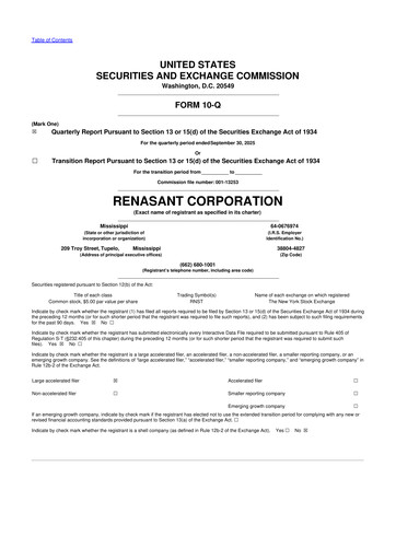 Thumbnail Renasant Corp 10-Q Quarterly Report FY 