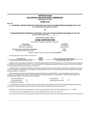 Thumbnail ACNB Corporation
 10-Q Quarterly Report FY2021 