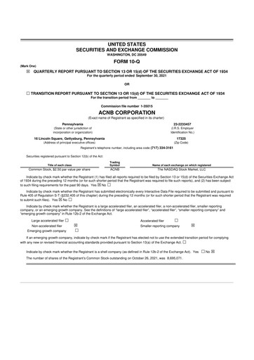 Thumbnail ACNB Corporation
 10-Q Quarterly Report FY2021 