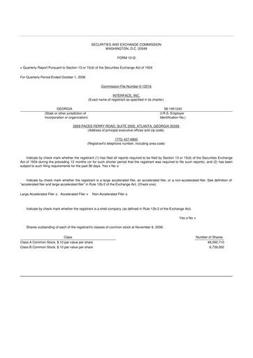 Vorschaubild Interface, Inc. 10-Q Quartalsbericht  