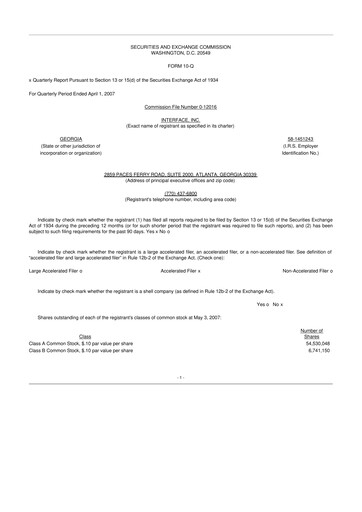 Vorschaubild Interface, Inc. 10-Q Quartalsbericht  