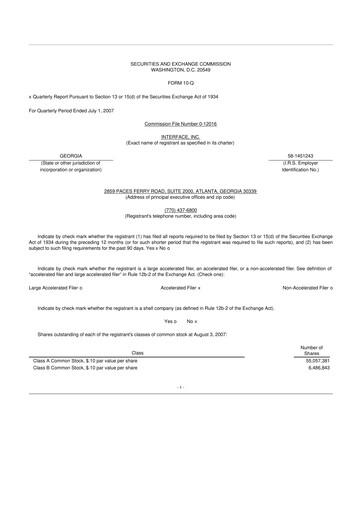 Vorschaubild Interface, Inc. 10-Q Quartalsbericht  