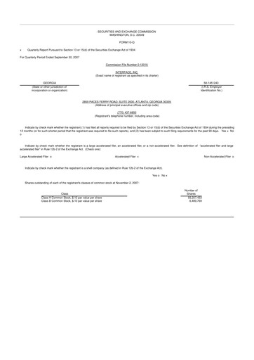 Vorschaubild Interface, Inc. 10-Q Quartalsbericht  