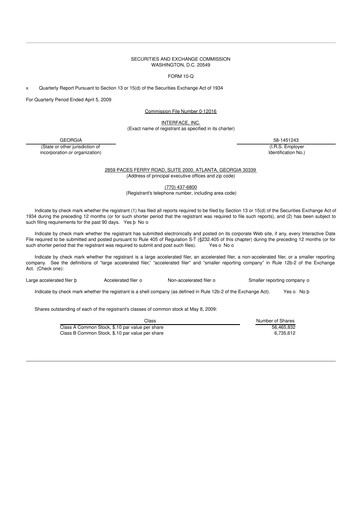 Vorschaubild Interface, Inc. 10-Q Quartalsbericht  