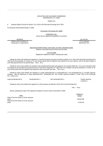 Vorschaubild Interface, Inc. 10-Q Quartalsbericht  