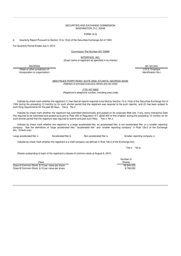 Vorschaubild Interface, Inc. 10-Q Quartalsbericht  