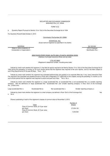 Vorschaubild Interface, Inc. 10-Q Quartalsbericht  