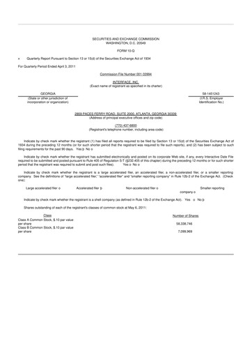 Vorschaubild Interface, Inc. 10-Q Quartalsbericht  