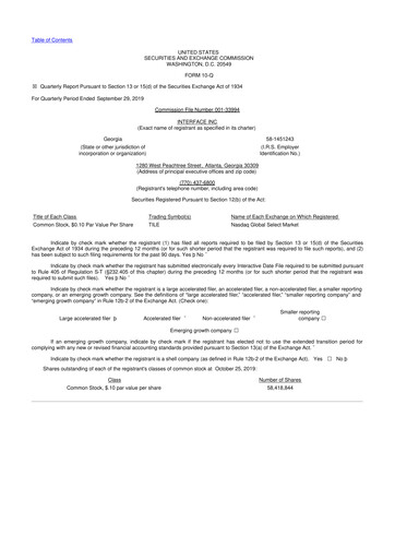 Vorschaubild Interface, Inc. 10-Q Quartalsbericht 2019 