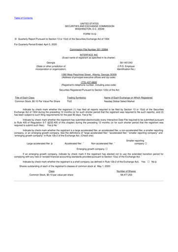 Vorschaubild Interface, Inc. 10-Q Quartalsbericht 2020 