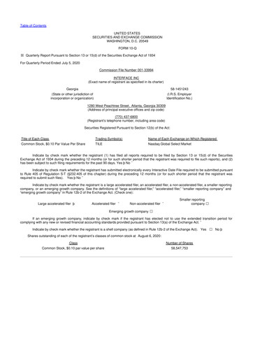 Vorschaubild Interface, Inc. 10-Q Quartalsbericht 2020 
