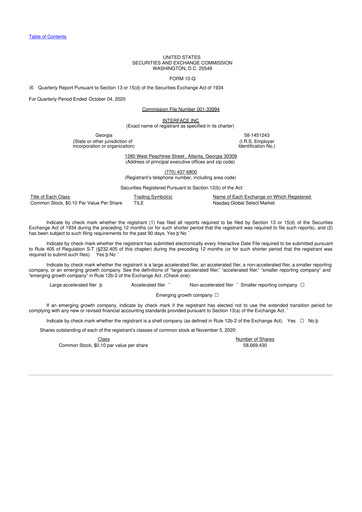 Vorschaubild Interface, Inc. 10-Q Quartalsbericht 2020 
