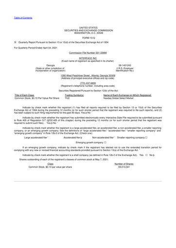 Vorschaubild Interface, Inc. 10-Q Quartalsbericht 2021 