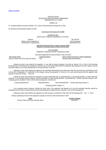 Vorschaubild Interface, Inc. 10-Q Quartalsbericht 2021 