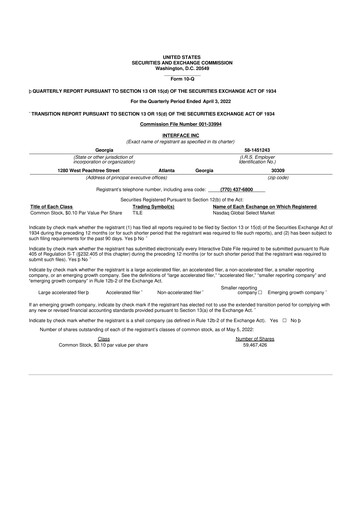 Vorschaubild Interface, Inc. 10-Q Quartalsbericht 2022 