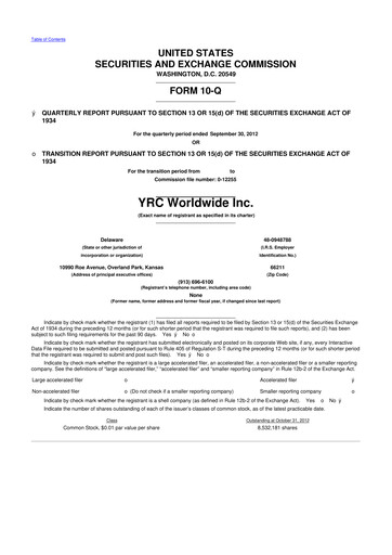 Thumbnail Yellow Corporation 10-Q Quarterly Report FY2012 