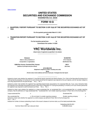 Thumbnail Yellow Corporation 10-Q Quarterly Report FY2013 