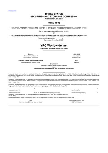 Thumbnail Yellow Corporation 10-Q Quarterly Report FY2016 