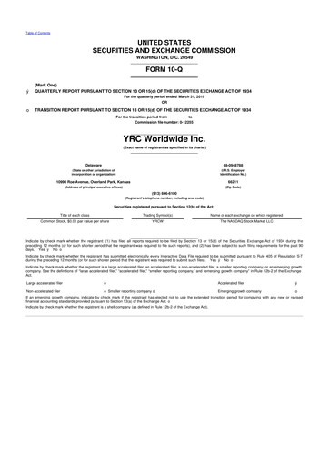 Thumbnail Yellow Corporation 10-Q Quarterly Report FY2019 