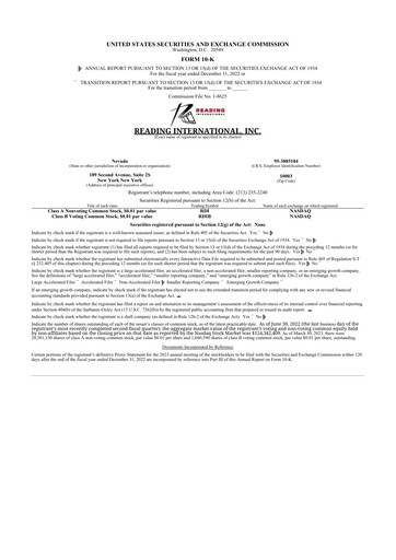 Thumbnail Reading International
 10-K Annual Report 2022