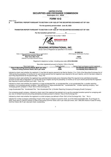 Thumbnail Reading International
 10-Q Quarterly Report FY 