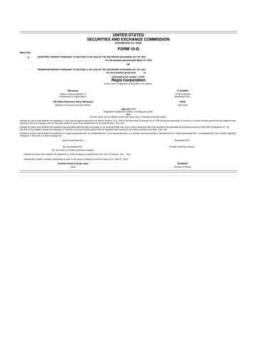 Thumbnail Regis Corporation
 10-Q Quarterly Report FY 
