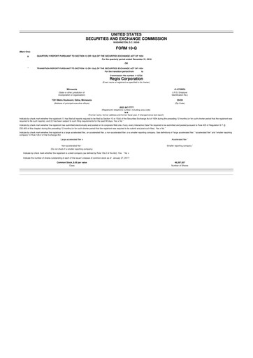 Thumbnail Regis Corporation
 10-Q Quarterly Report FY 