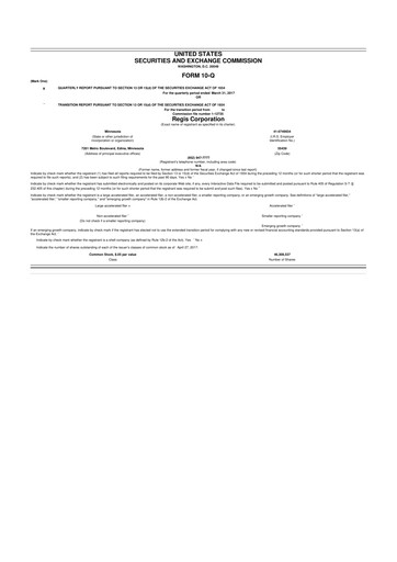 Thumbnail Regis Corporation
 10-Q Quarterly Report FY 