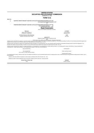 Thumbnail Regis Corporation
 10-Q Quarterly Report FY 