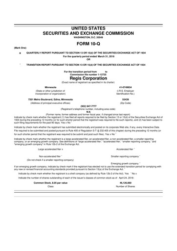 Thumbnail Regis Corporation
 10-Q Quarterly Report FY 