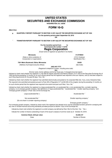 Thumbnail Regis Corporation
 10-Q Quarterly Report FY 