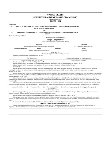 Thumbnail Regis Corporation
 10-K Annual Report 2019