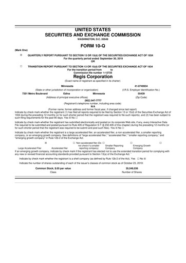 Thumbnail Regis Corporation
 10-Q Quarterly Report FY 