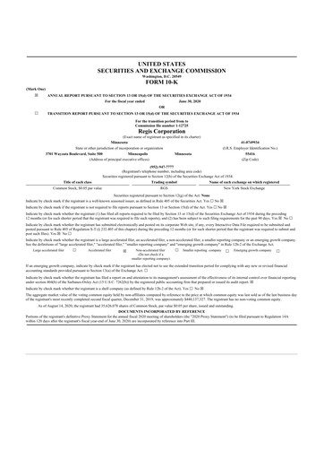 Thumbnail Regis Corporation
 10-K Annual Report 2020