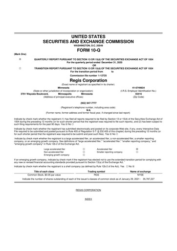 Thumbnail Regis Corporation
 10-Q Quarterly Report FY 