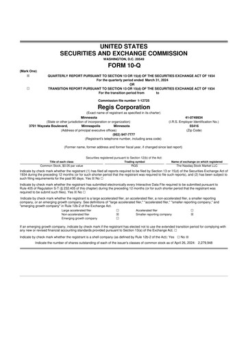Thumbnail Regis Corporation
 10-Q Quarterly Report FY 
