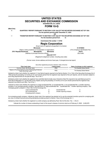 Thumbnail Regis Corporation
 10-Q Quarterly Report FY 