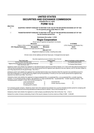 Thumbnail Regis Corporation
 10-Q Quarterly Report FY 