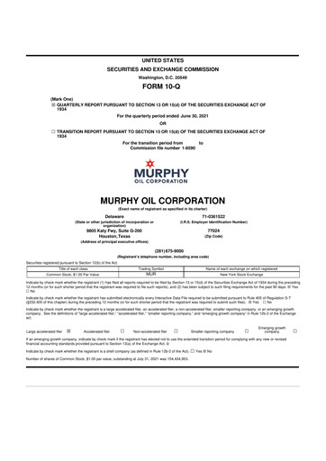 Thumbnail Murphy Oil
 10-Q Quarterly Report FY2021 