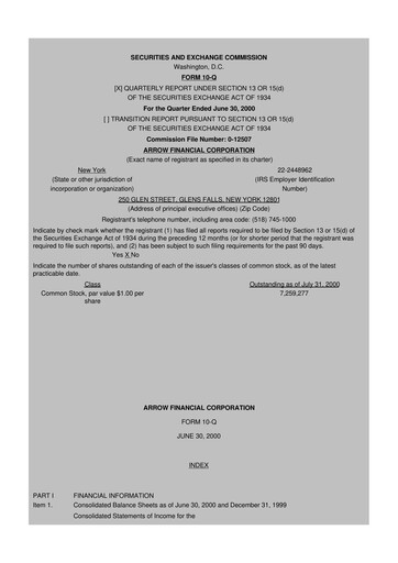 Thumbnail Arrow Financial 10-Q Quarterly Report FY 