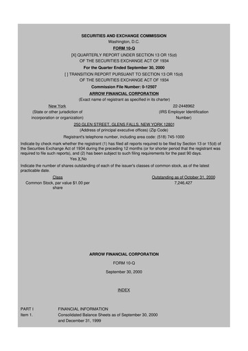 Thumbnail Arrow Financial 10-Q Quarterly Report FY 