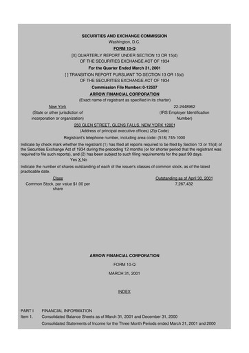 Thumbnail Arrow Financial 10-Q Quarterly Report FY 